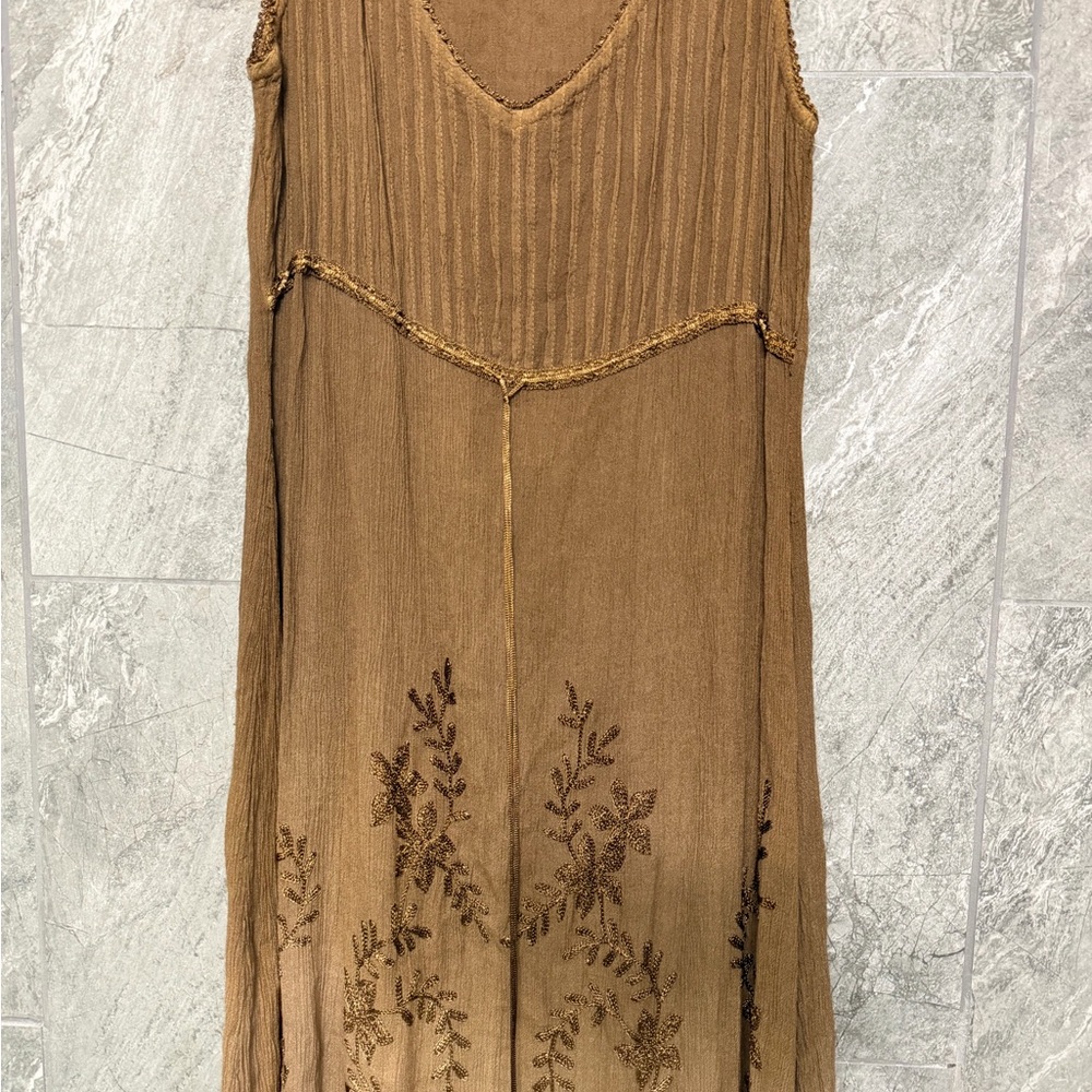 Raya Sun Brown Boho Embroidered Midi Dress